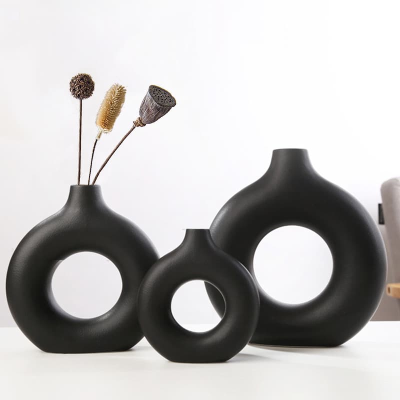 Ceramic Vase Ins Circle Vase Creative Ceramic Vase White Vase Frosted Vase Flower Arrangement Cross-border Bestseller
