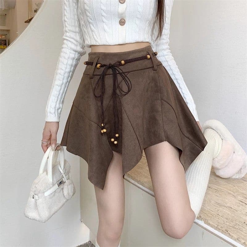 Retro suede plus size high-waisted short skirt, new irregular letter skirt, umbrella skirt, autumn and winter style skirt for women.