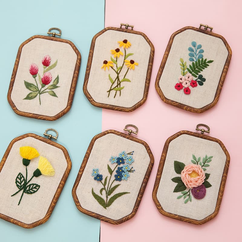 Octagonal Embroidered Stretch Hanging Painting Handmade Embroidery DIY English Beginner Needlework Kit Lu Embroidery Flower and Grass European Hanging Painting