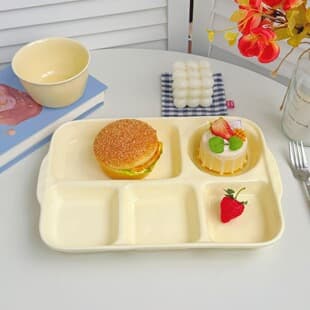 Cream Style Colored Glaze Solid Color Divided Plate, One-Person Breakfast Plate, Weight Loss Divided Plate, Ceramic Multi-Grid Plate, Meal Prep Plate