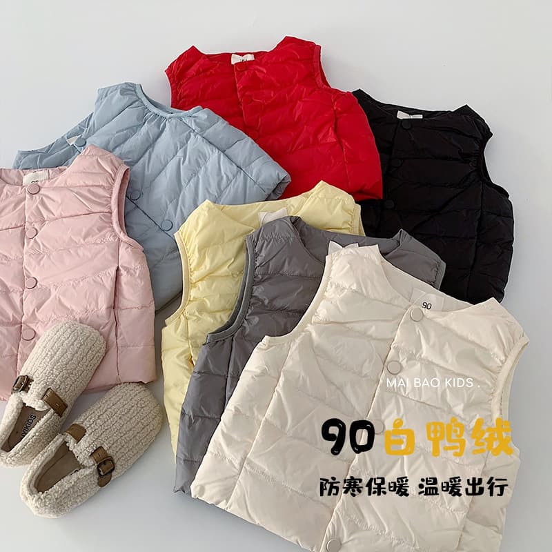 Maibao Children's Down Vest 2025 Winter New Style Lightweight Vest for Boys and Girls, Sleeveless Baby Top, 90% White Duck Down