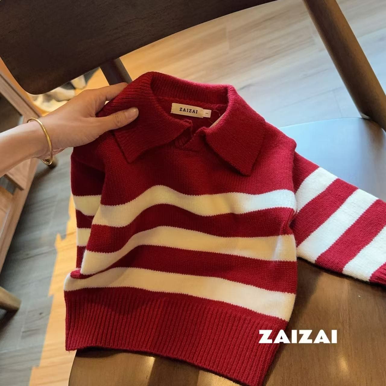 Children's Autumn Striped Sweater, Boys and Girls Fashion Knit, Red Festive Polo Neck Pullover