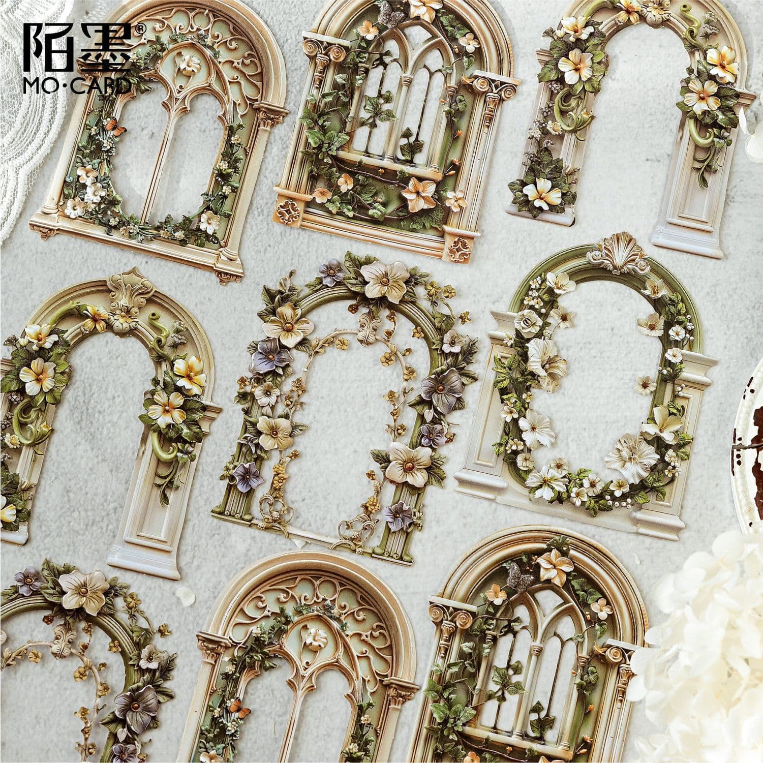 Mo Mo Flower Romantic Series Sheng Wood Impression Letterpress Relief Collage Card 10 Vintage Hollow Hand Account DIY