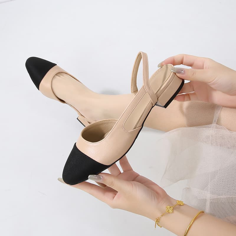 Large Size Women's Sandals French Style Low Heel Square Toe Color Block Mid Heel Thick Heel High Heel Single Shoes