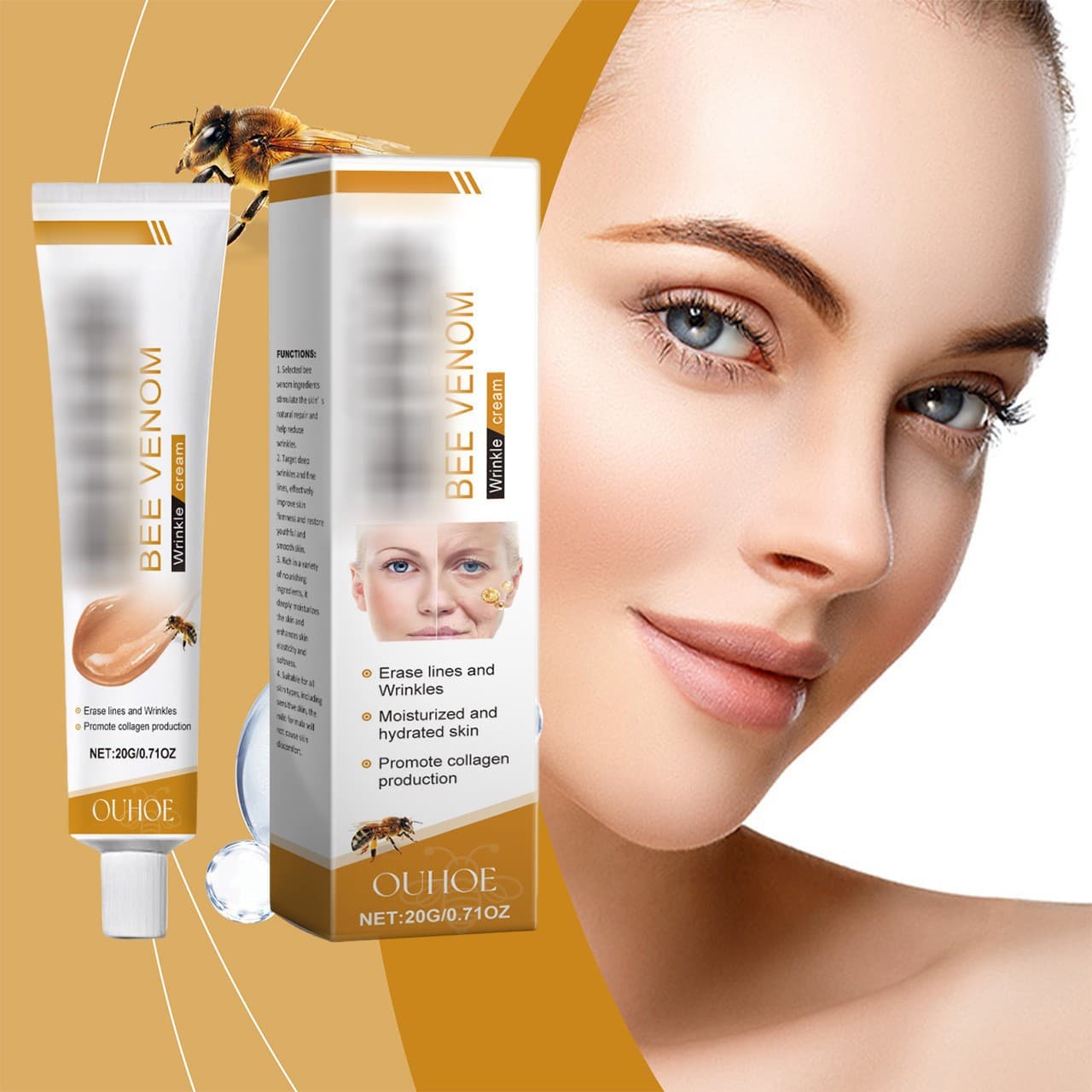 Ouhoe Bee Venom Facial Care Cream Gentle Hydrating Moisturizing Brightening Skin Delicate Rejuvenation Softening Skin Care Cream