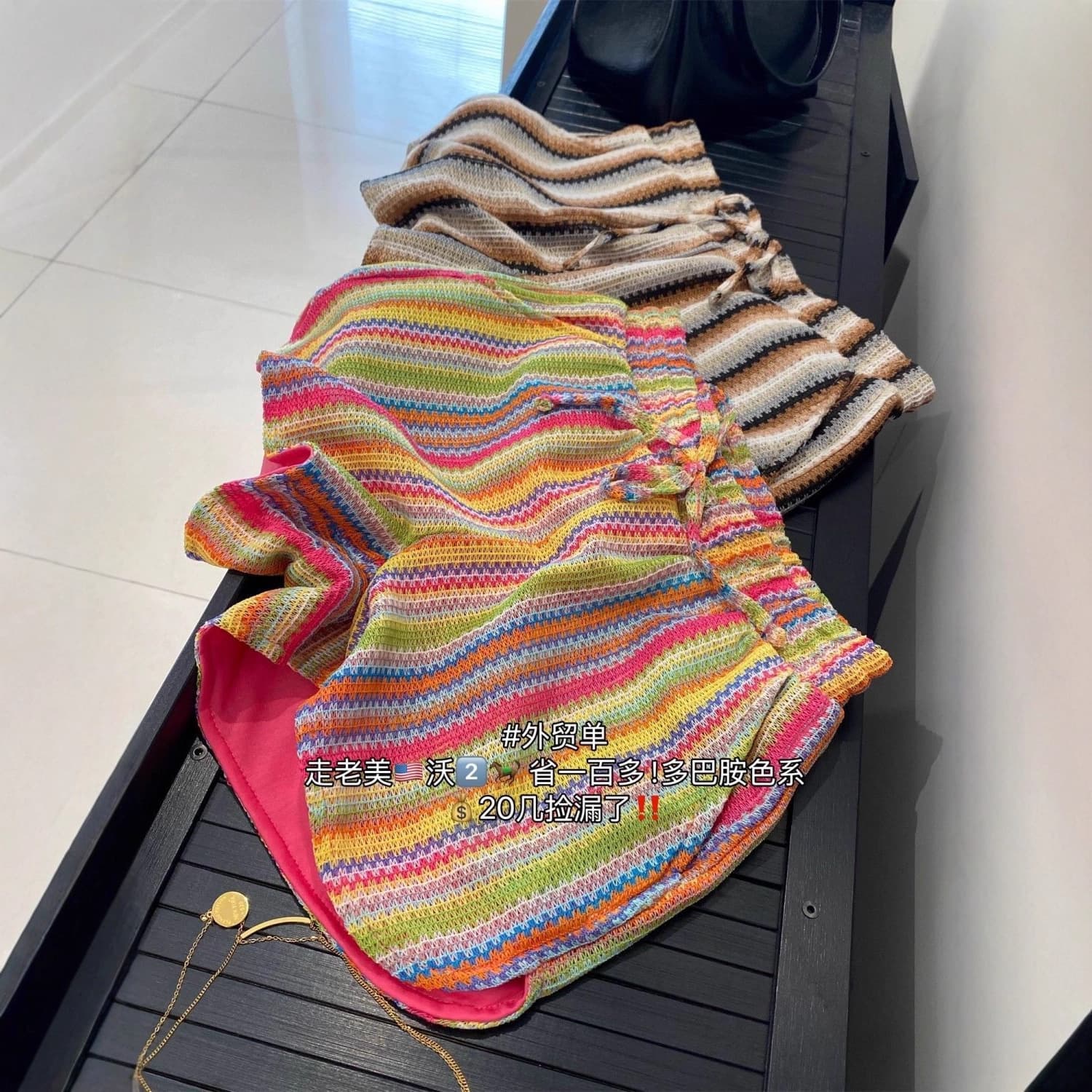 USA Style! Summer Dopamine Color Elastic Waist Drawstring Colorful Striped Casual Shorts for Women