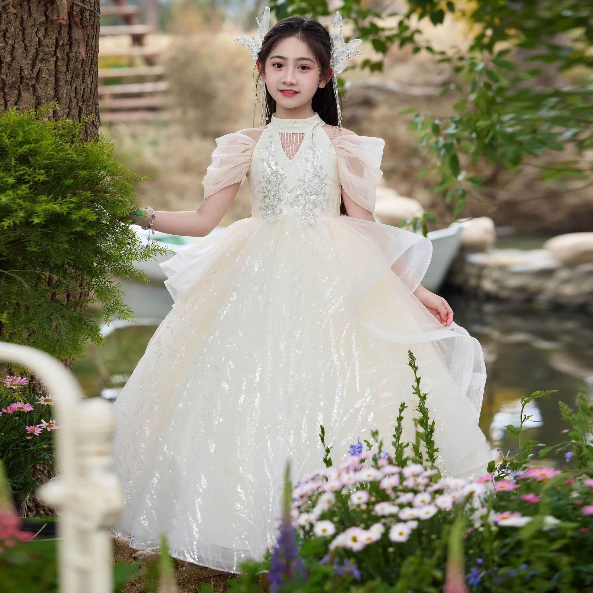 Girl's Birthday Gorgeous Little Dress Flower Girl Princess Dress Children's French Host Piano Performance Costume