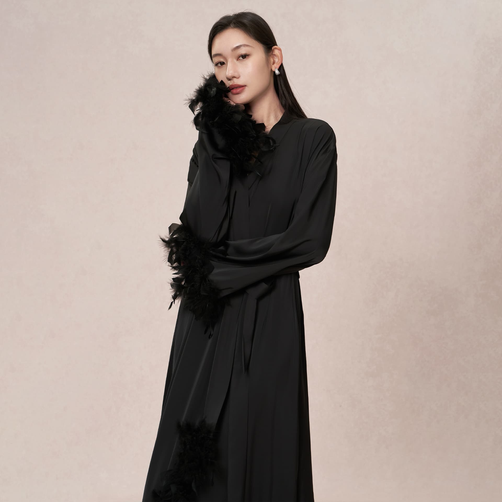 Cross-Border Pajamas, Sexy Women's Home Wear, Loose Long-Sleeved Spring and Summer European and American Long Feather Pajamas, One-Piece Drop Shipping