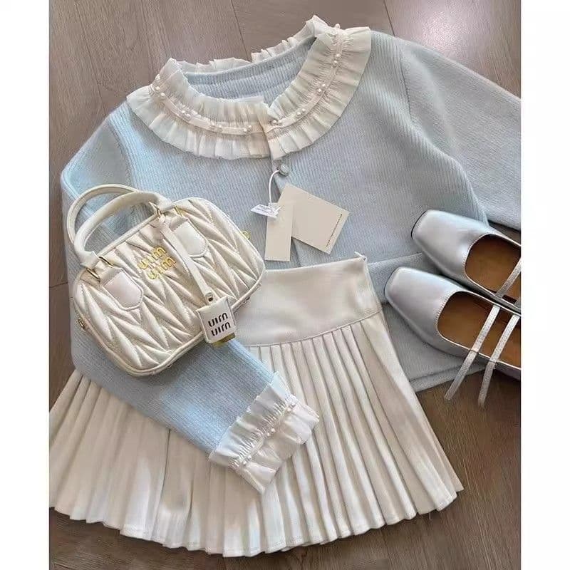 Korean Style Girls' Clothing 2025 Spring Set Children's Fashionable Chic Little Chanel Style Cardigan Pleated Skirt Two-Piece Set Trendy