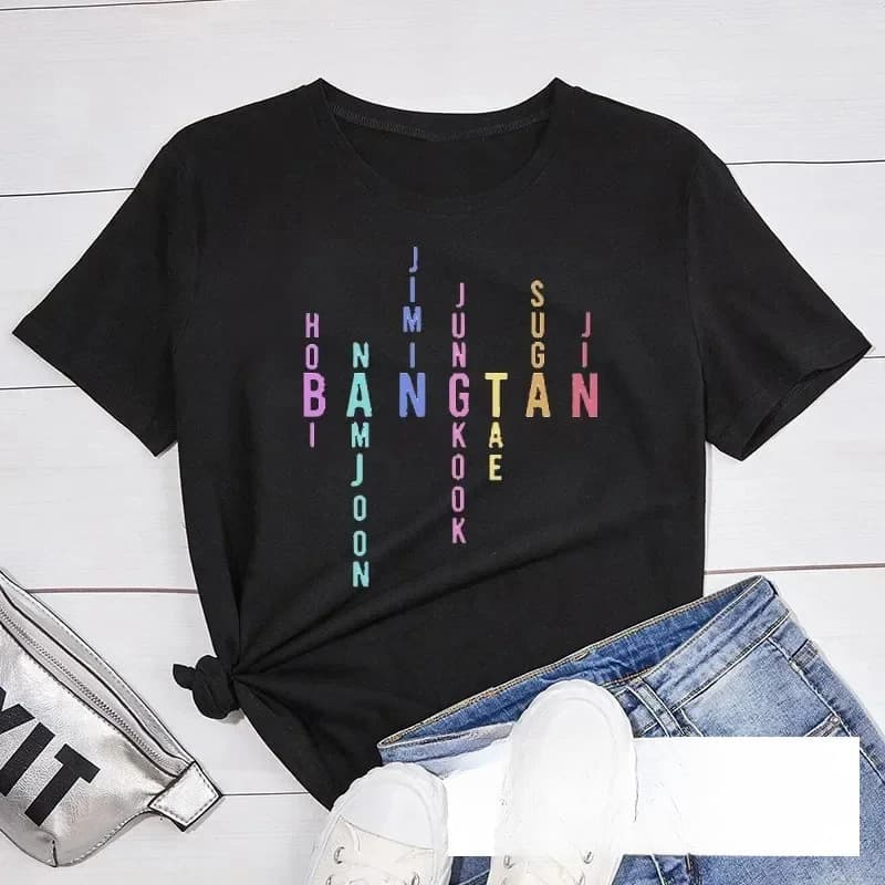 European Size Cross-Border BTS Cross-Border Arrangement Pure Colorful European Size T-Shirt Personalized Casual European and American Name Member Export Printing