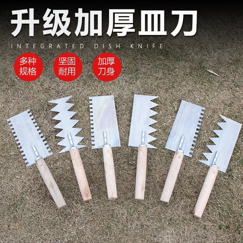 Serrated square-notch trowel, serrated plastering trowel, large double-sided trowel for tile laying, serrated trowel for floor tiles.