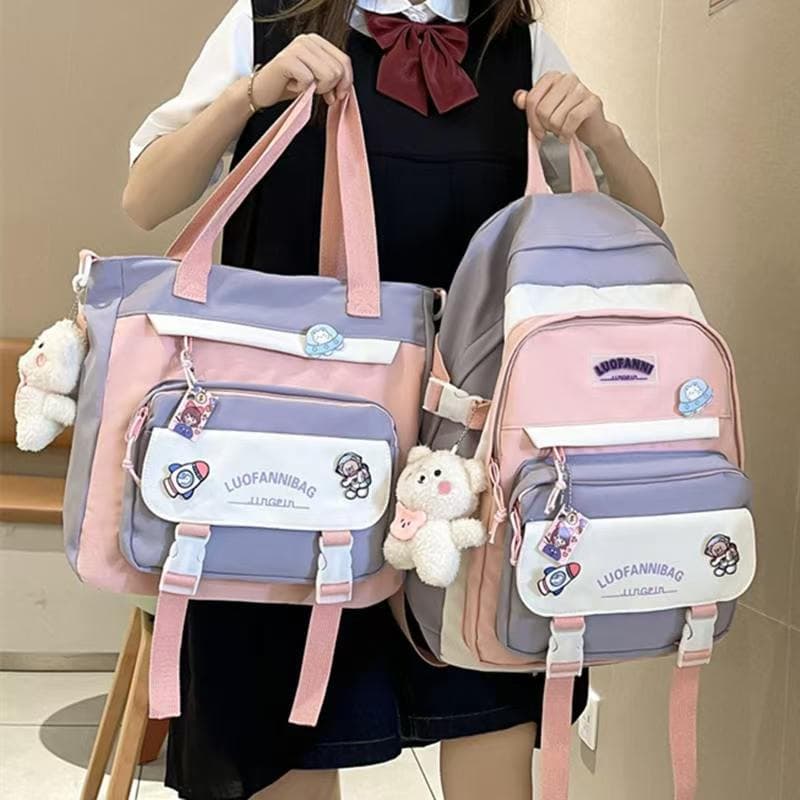 Back-to-School Student Backpack Set Korean Style Fashion Middle and High School Bookbag Tutoring Bag Large Capacity Two-Piece Set