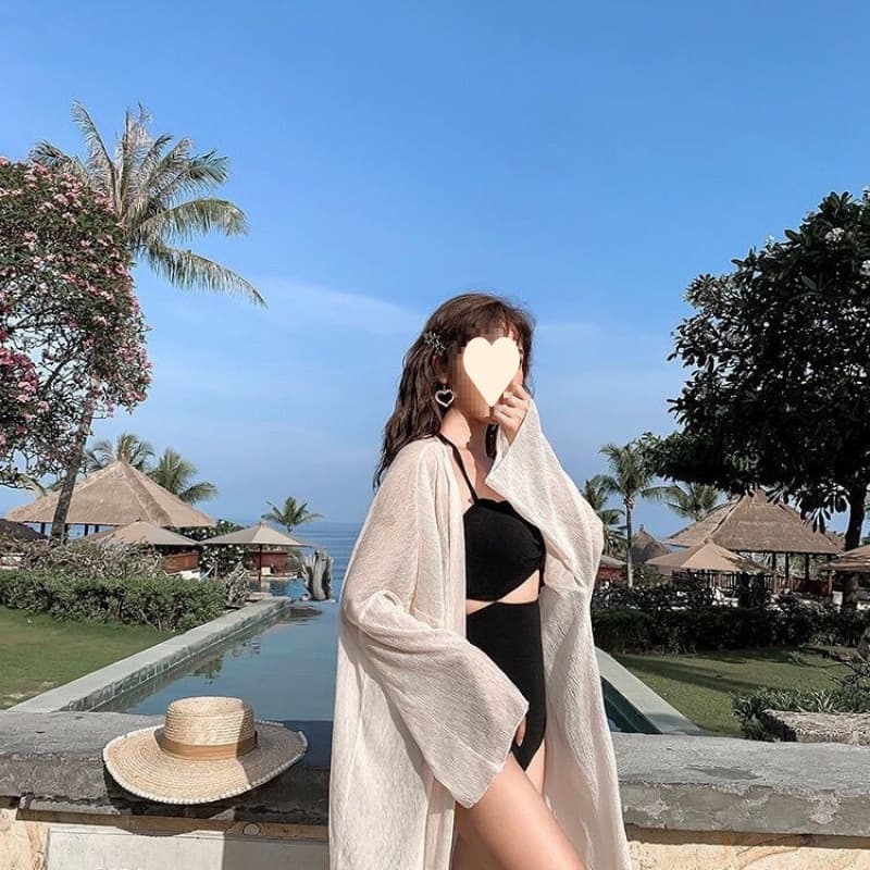 Beach Vacation Swimsuit Cover-Up, Bikini Outerwear Cardigan, UV-Protective Thin Sun Protection Jacket
