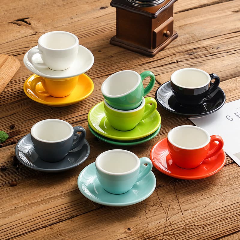 Espresso Coffee Cup and Saucer Set Strong Espresso Small Cup Colorful Ceramic with Saucer 75ml