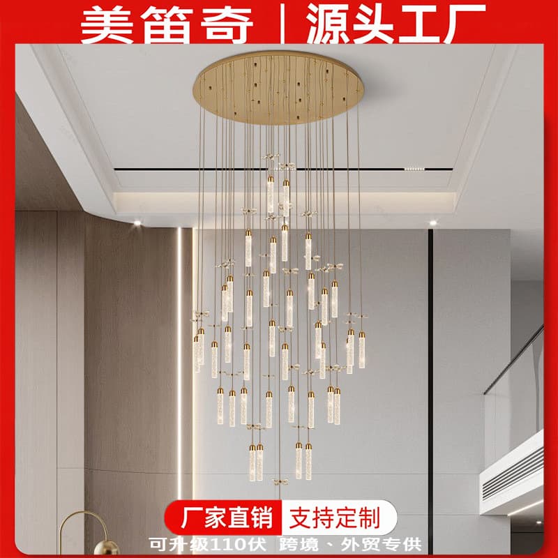 Zhongshan Lighting Cross-Border Chandelier Modern Simple Crystal Chandelier Living Room Stairway Aisle Villa Hotel Crystal Chandelier