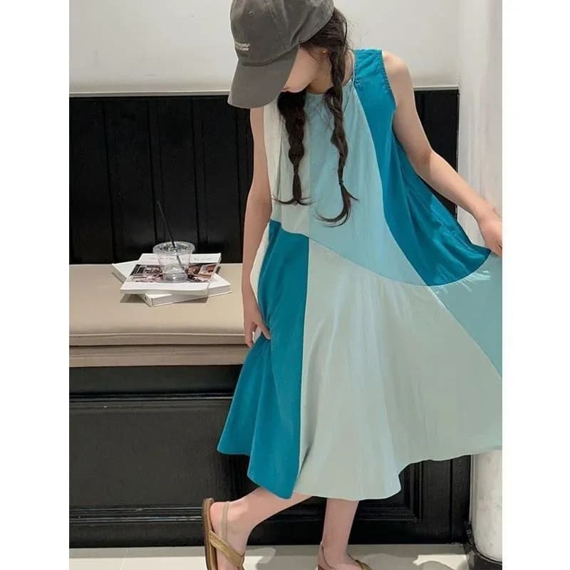 Color Block Girls' Summer Dress 2026 New Kids Sleeveless Dress Girl Fashionable Vest Dress A-Line Dress Summer