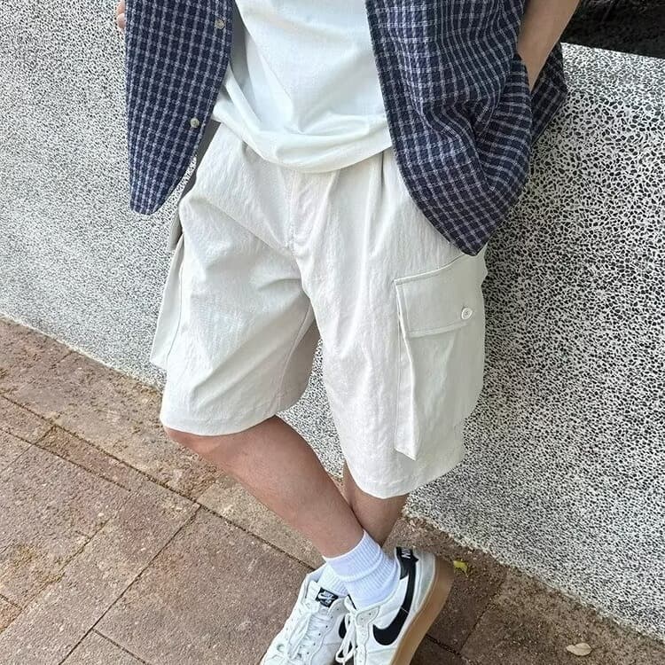 Off-white casual work shorts five-quarter pants summer 2026 new boys solid color pants loose simple big pockets