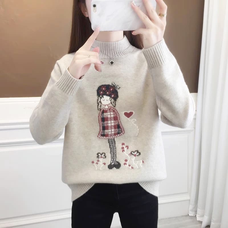 Thickened Sweater Girls Autumn/Winter Outfits 2025 New Hot Style Middle/High School Student Big Kids Fleece-Lined Base Layer Knitwear
