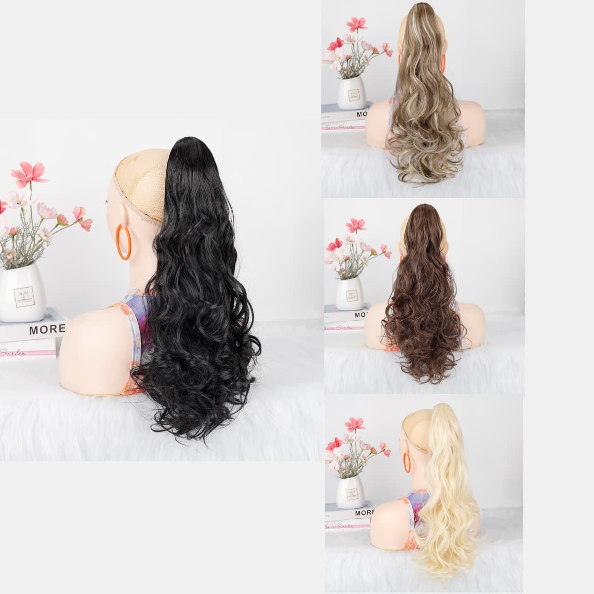 Ponytail Wig Clip Long Curly Big Wave Women's High Ponytail Braid Claw Curly Ponytail Wig