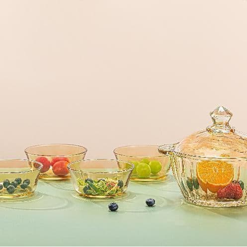 Amber Pumpkin Casserole 5-Piece Set, Home Dessert Glass Bowl, Salad Bowl, Glass Casserole Gift Box