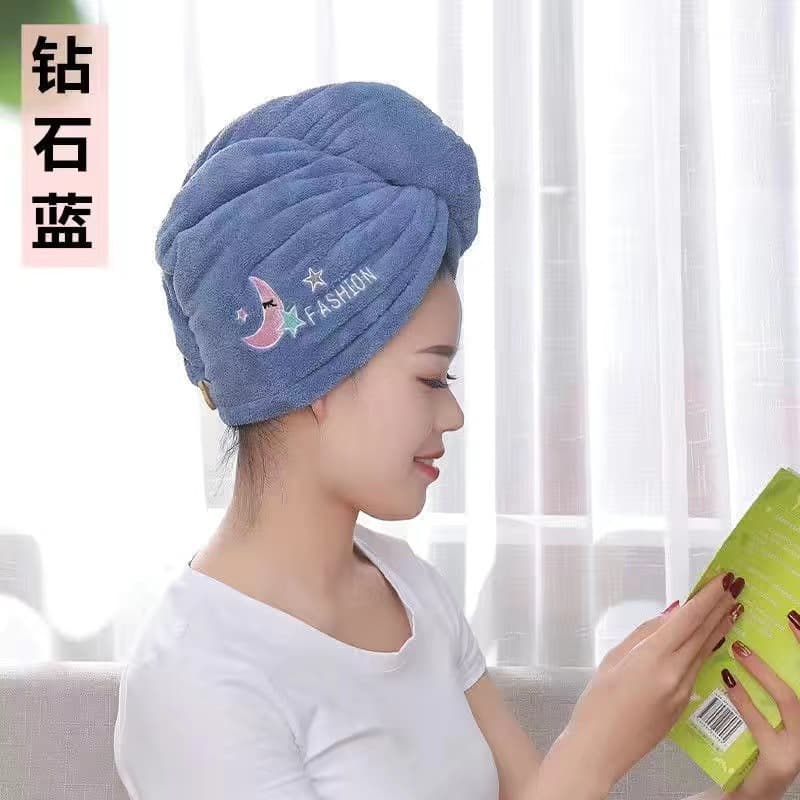Embroidered hair drying cap for women, absorbent and quick-drying hair towel, coral fleece, cute cartoon headband, thickened double-layer shower cap