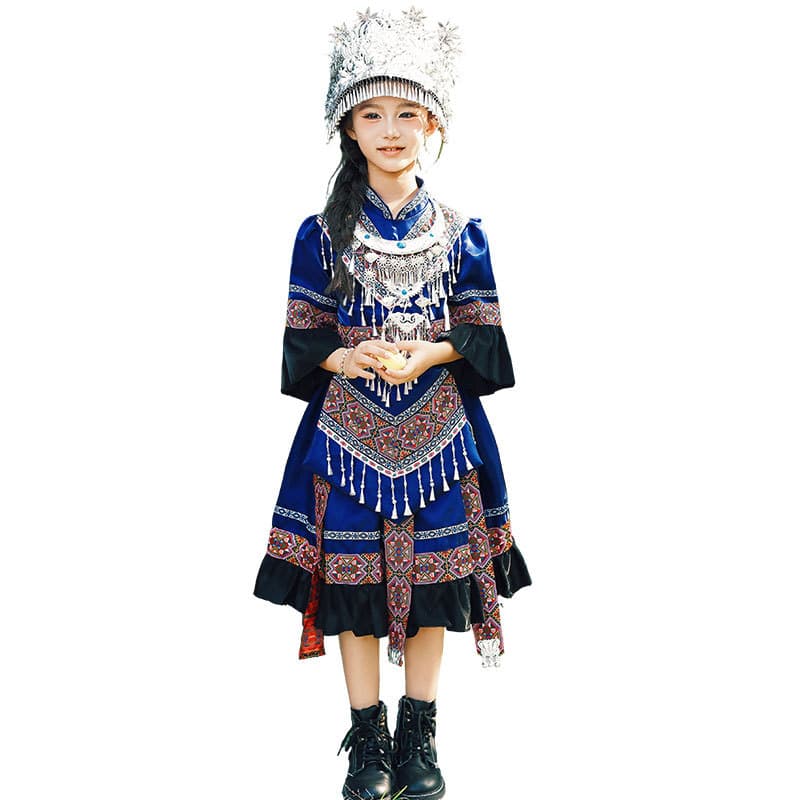 Miao Border Girl Children's Miao Costume Long and Short Skirts Yi Ethnic Girl Catwalk Travel Photography Ethnic Dance Performance Outfit