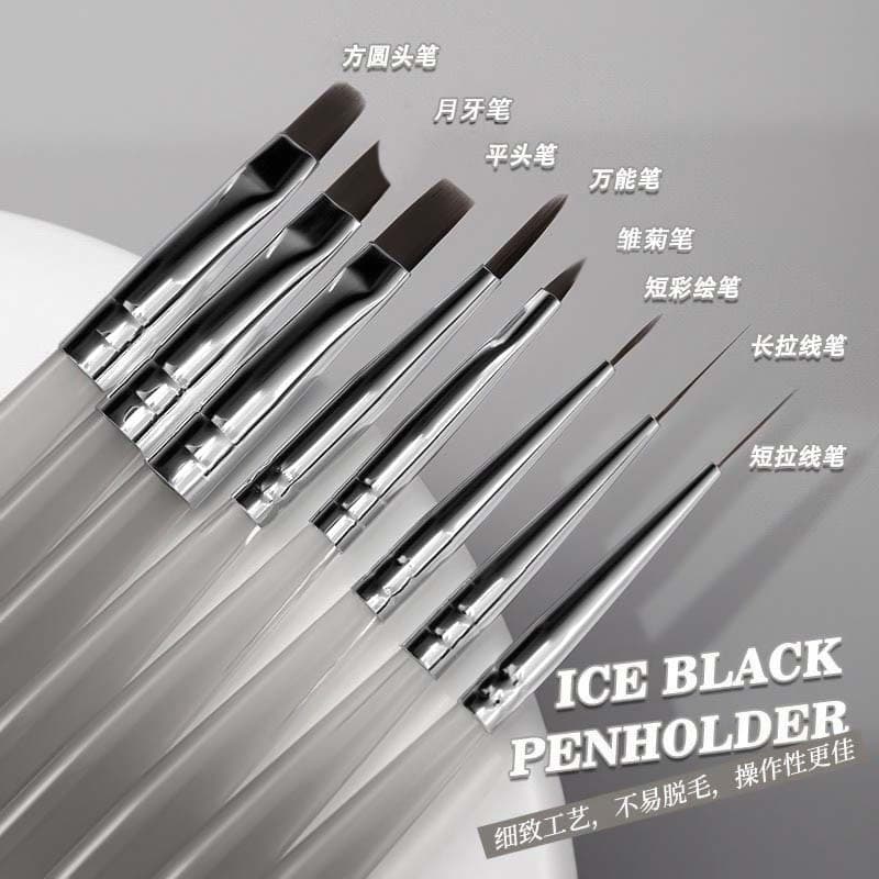 Japanese Nail Art Brush Set for Beginners, Liner Gel Brush Gray Handle, Home Use Painting Flower Blending Tool Set