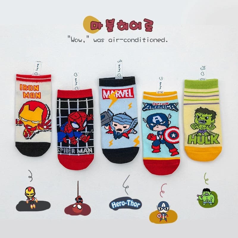 Spring and summer new style 1-12 year old boys and girls cute cartoon Marvel heroes children baby cotton boat socks manufacturer wholesale