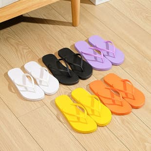 Solid Color Flip Flops Women's Waterproof Non-Slip Wear-Resistant Beach Slippers Summer Casual Toe-Post Slippers Street Stall Wholesale
