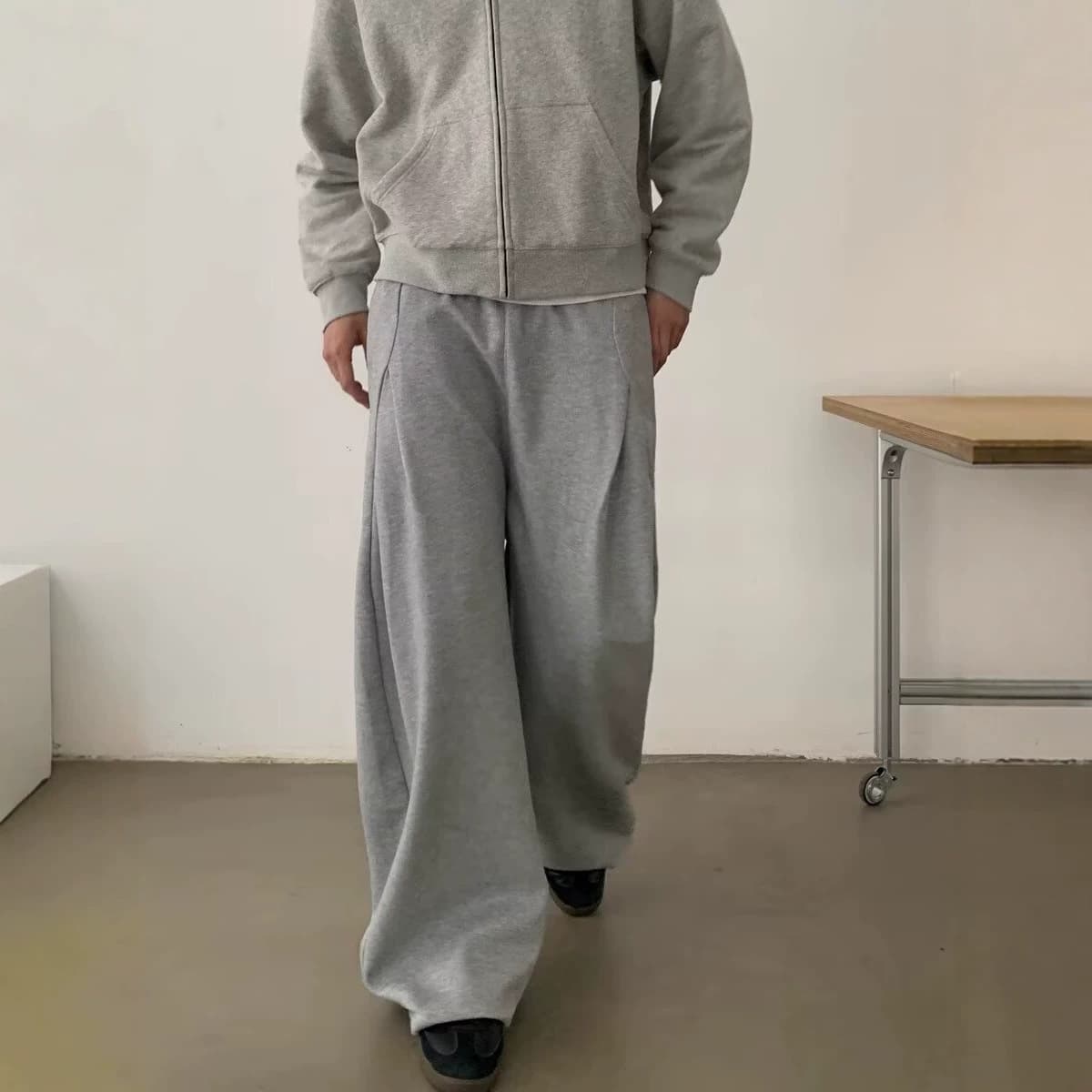 American Retro Structured Cut Curved Sweatpants for Men and Women, Spring/Autumn Draped Loose Wide-Leg Casual Straight-Leg Sweatpants