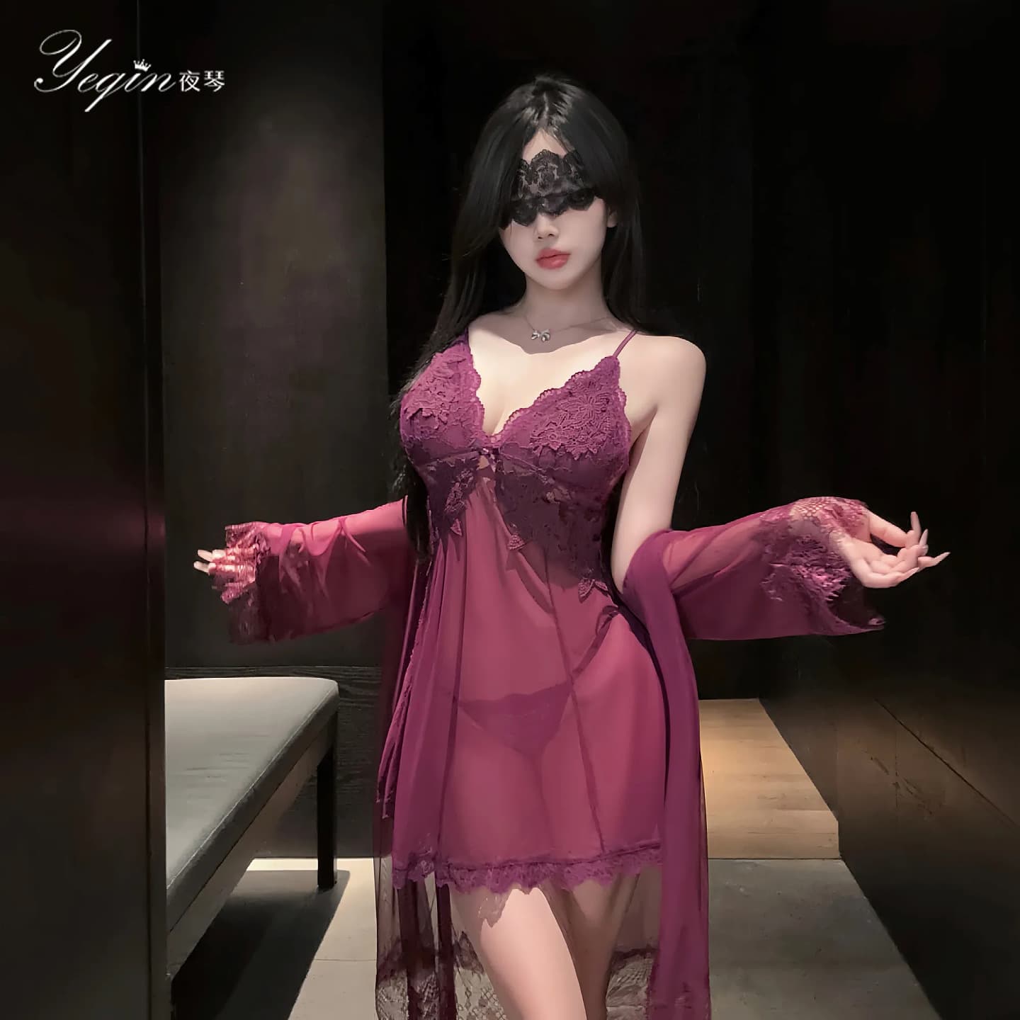 Night Piano Sexy Lingerie See-Through Backless Plus Size Chemise Sleepwear Embroidery Homewear Women 7755