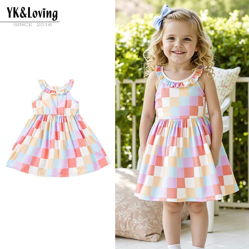 Girls sleeveless dress summer little girl all-over plaid summer dress baby girl vest dress suspender princess dress
