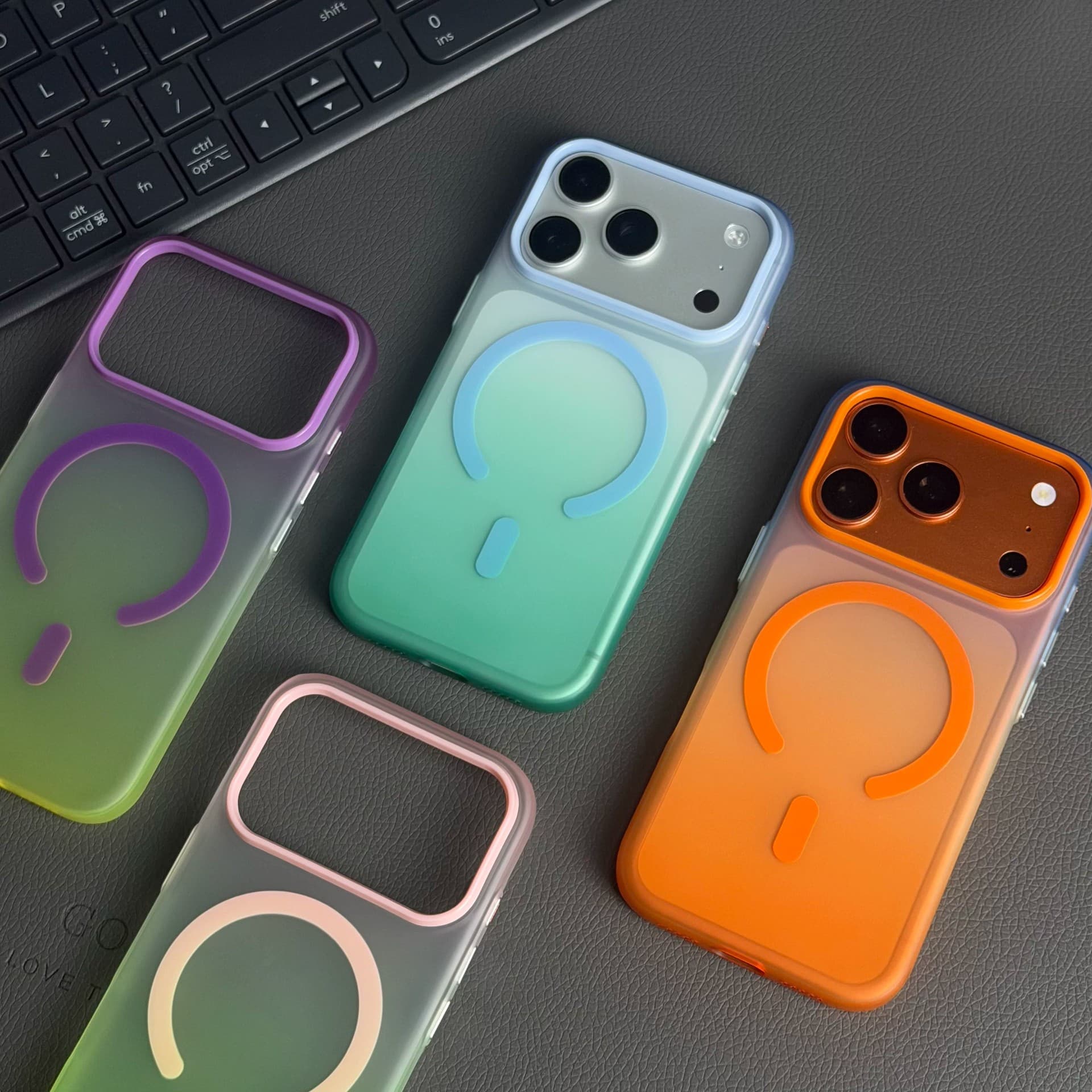 For Apple 17 Pro Max Phone Case Colorful Gradient Magnetic iPhone16 Metal Lens Ring Protective Cover