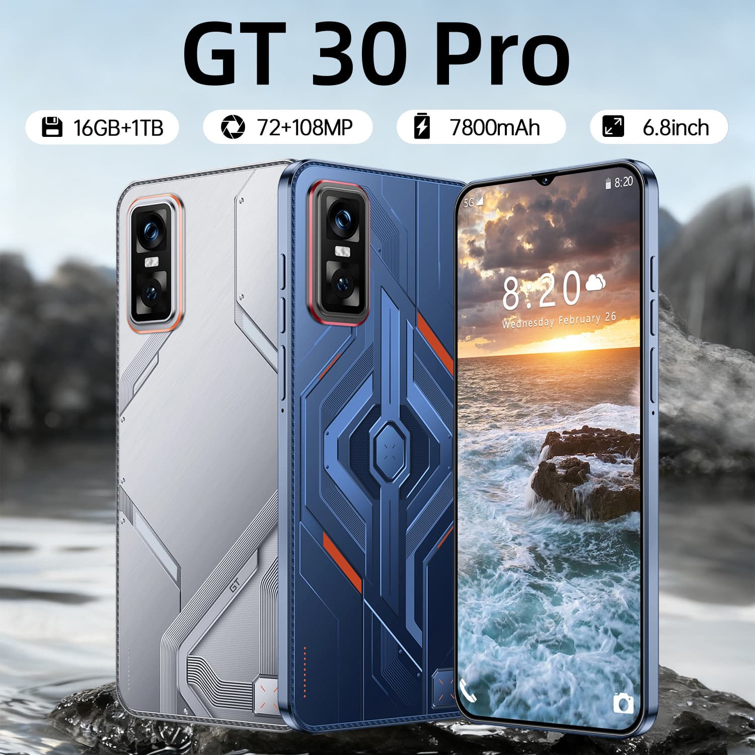 New Cross-Border Phone GT30Pro 7.3-Inch Large Screen 16+1TB Android Smartphone Hot-Selling Wholesale for Export