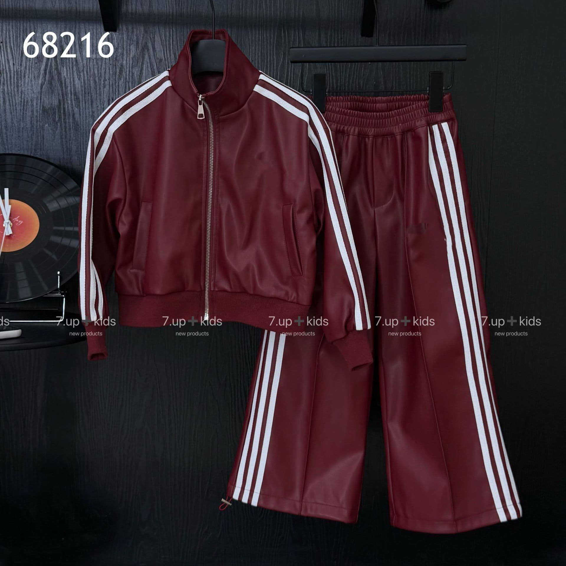 Girls' Fall Casual Two-Piece Set, Sizes 110-160, Leather Jacket with Zipper and Wide-Leg Pants, Huzhou Zhili Children's Wear
