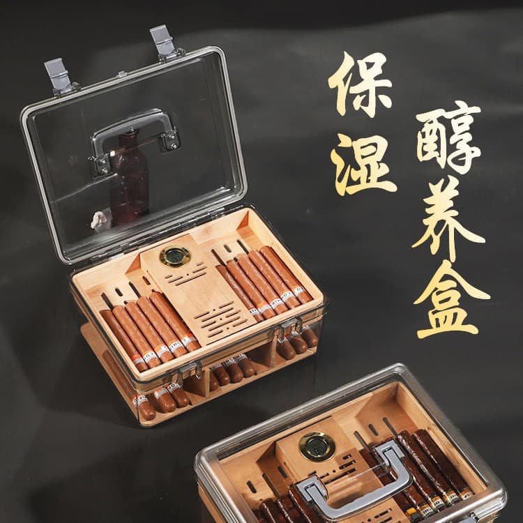 Cigar humidor, cedar wood cabinet, aging care box, humidifier, large-capacity tool set, Lock cigar box
