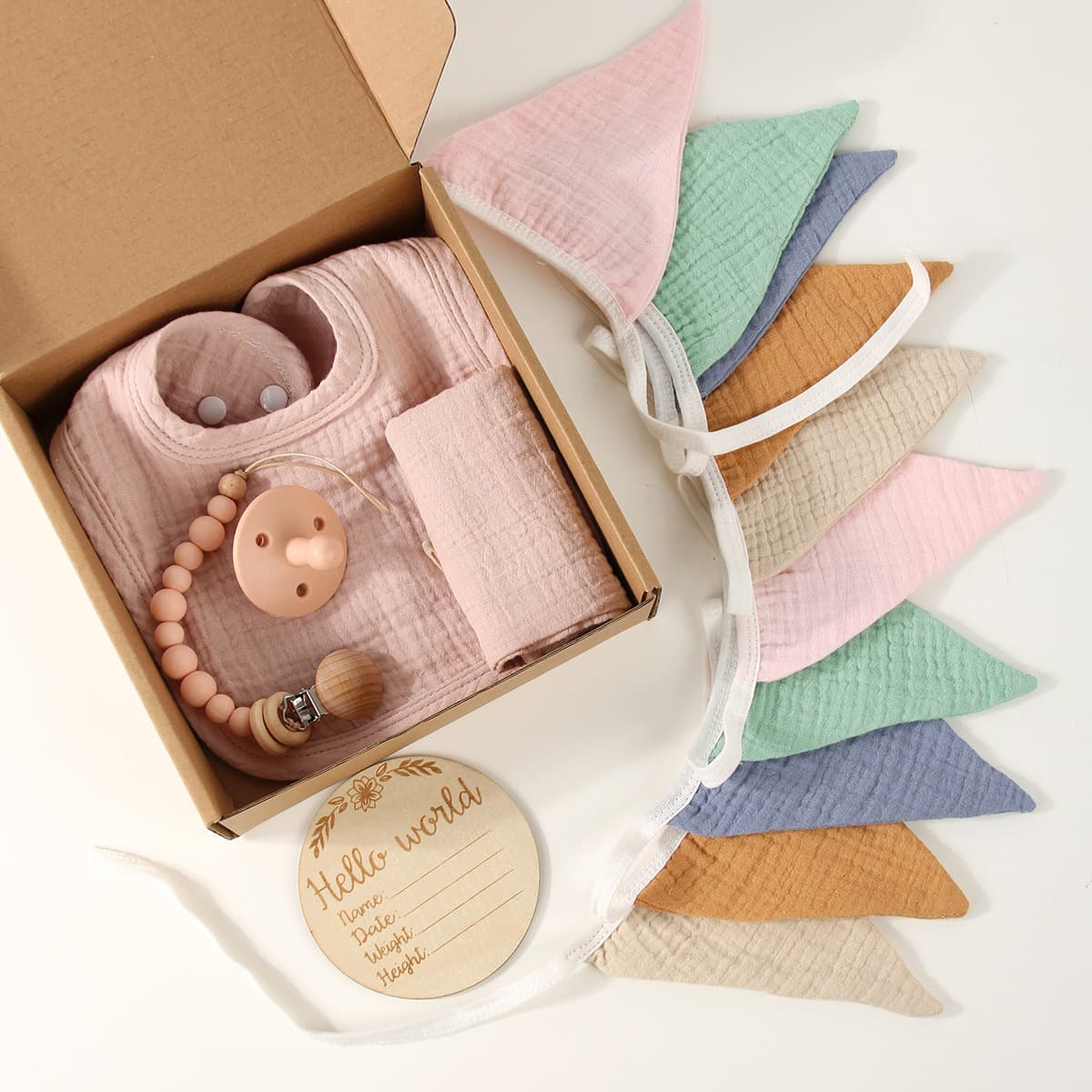 Baby Birthday Gift Box Colorful Flags Decoration Newborn Baby One Year Old Anniversary Party Decor Cotton Unisex Baby Gift Set