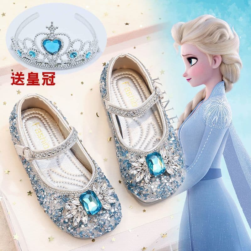 Girls Elsa Princess Shoes 2023 Spring and Autumn New Children's Leather Shoes Baby Girls Performance Crystal Shoes Soft-soled Single Shoes