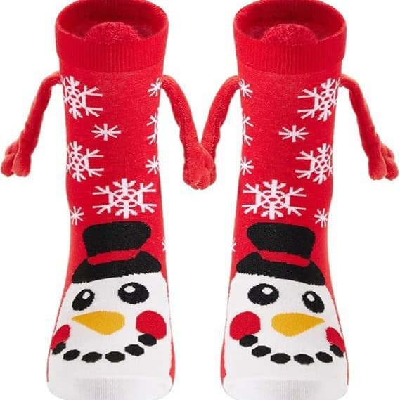 Cute Attraction Couple Socks Christmas Cotton Mid-calf Socks Hand-holding Design Funny Foot-pulling St. Nicholas Stocking
