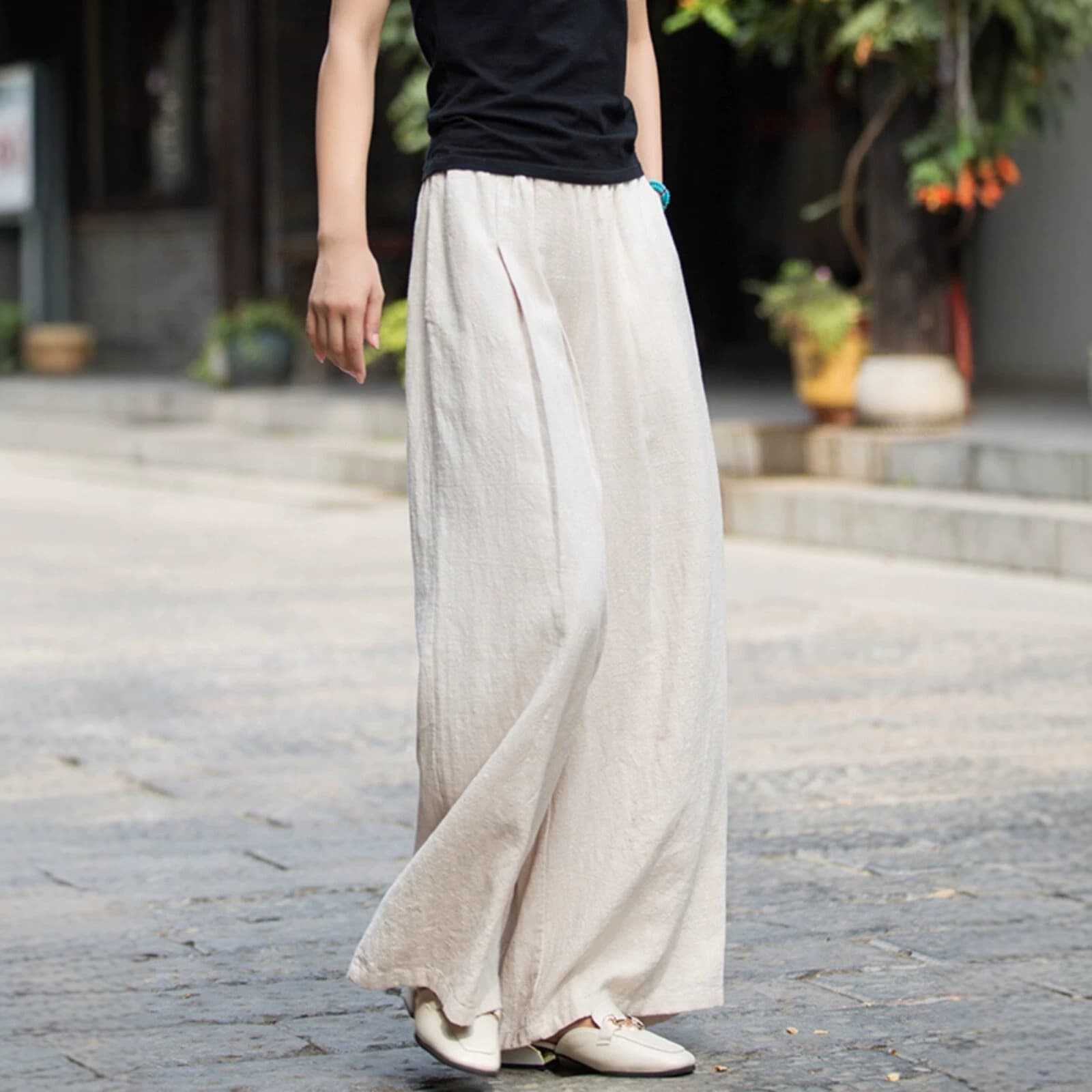 Women's Cotton-Linen Pants, Summer New Thin Wide Leg Swish Pants, Loose Slimming Linen Wide Leg Pants, Casual Pants Skirt Pants