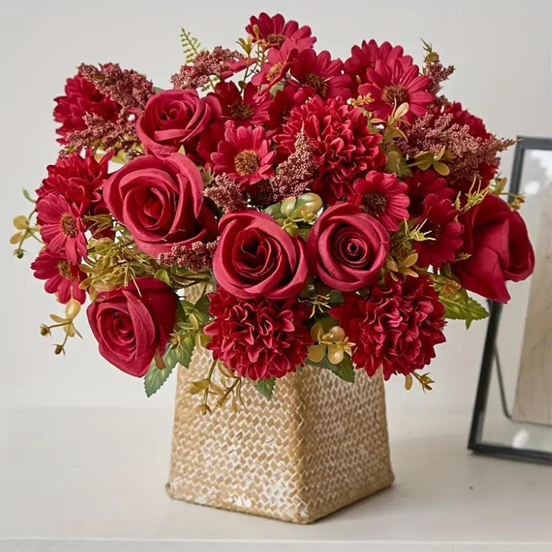 Artificial flower bouquet, faux flower hand bouquet, rose artificial flowers, wedding home decoration fake flower bouquet ornament