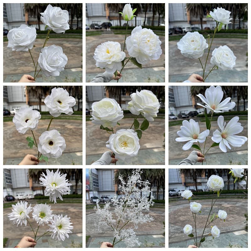 2026 New White Artificial Flower Manufacturer Foreign Trade White Rose Hydrangea Peony Wedding Road Lead Artificial Flower Wholesale