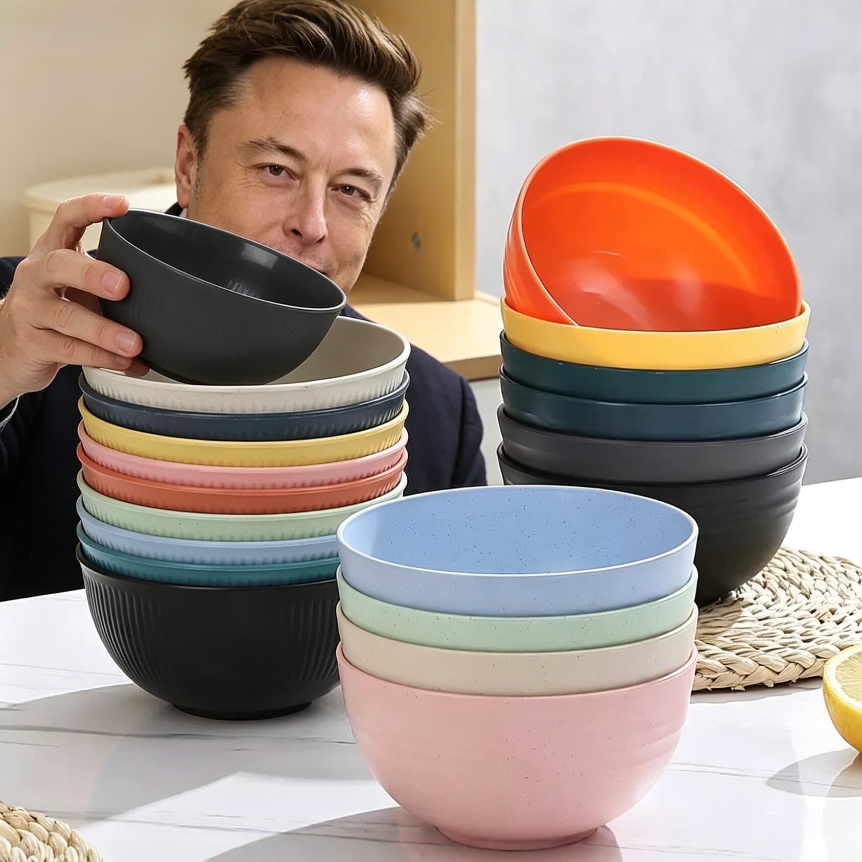Cross-border Wheat Straw Bowl Household Rice Bowl Soup Bowl Plastic Salad Bowl Student Dormitory Bowl High Appearance Value Tableware Set
