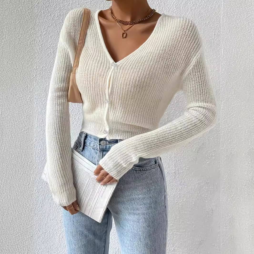 Women's Spring Autumn Winter New V-Neck Knit Sweater Top