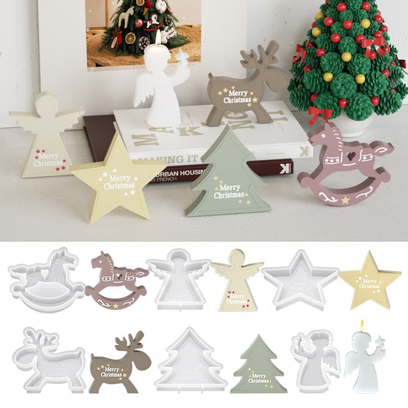 DIY Epoxy Resin Elk Rocking Horse Five-Pointed Star Christmas Tree Angel Boy Candle Ornament Aromatherapy Plaster Silicone Mold