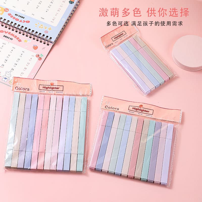 Square Barrel Highlighter Opp Pack Large Capacity Oblique Tip Marker Pen for Highlighting Key Points Student Handwritten Newspaper Watercolor Pen