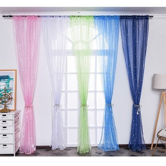 Factory Supply Silver Foil Star Curtain Transparent Window Sheer Ready-Made Curtain Cross-Border AliExpress Amazon