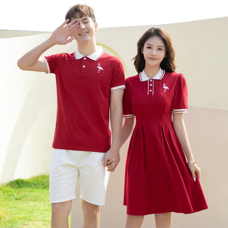 Red Couple Outfit Summer 2025 New Style One Dress One Shirt Short Sleeve T-Shirt Fashionable Dress Ins Trend