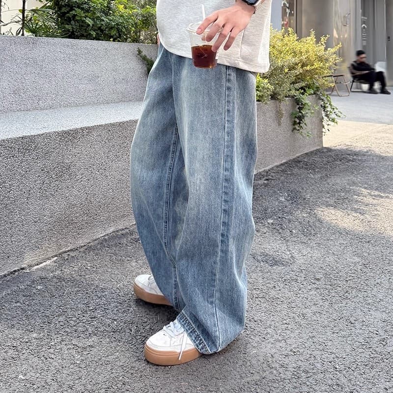 Cross-border exclusive supply of American-style washed blue straight-leg loose jeans for men in summer, new long pants for casual wear