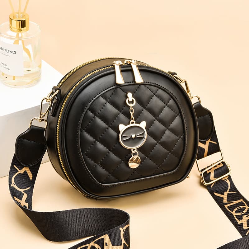 Trendy Small round Bag Women's Crossbody Shoulder Bag Diamond Grid PU Leather Street Style Handbag Daily Accessory